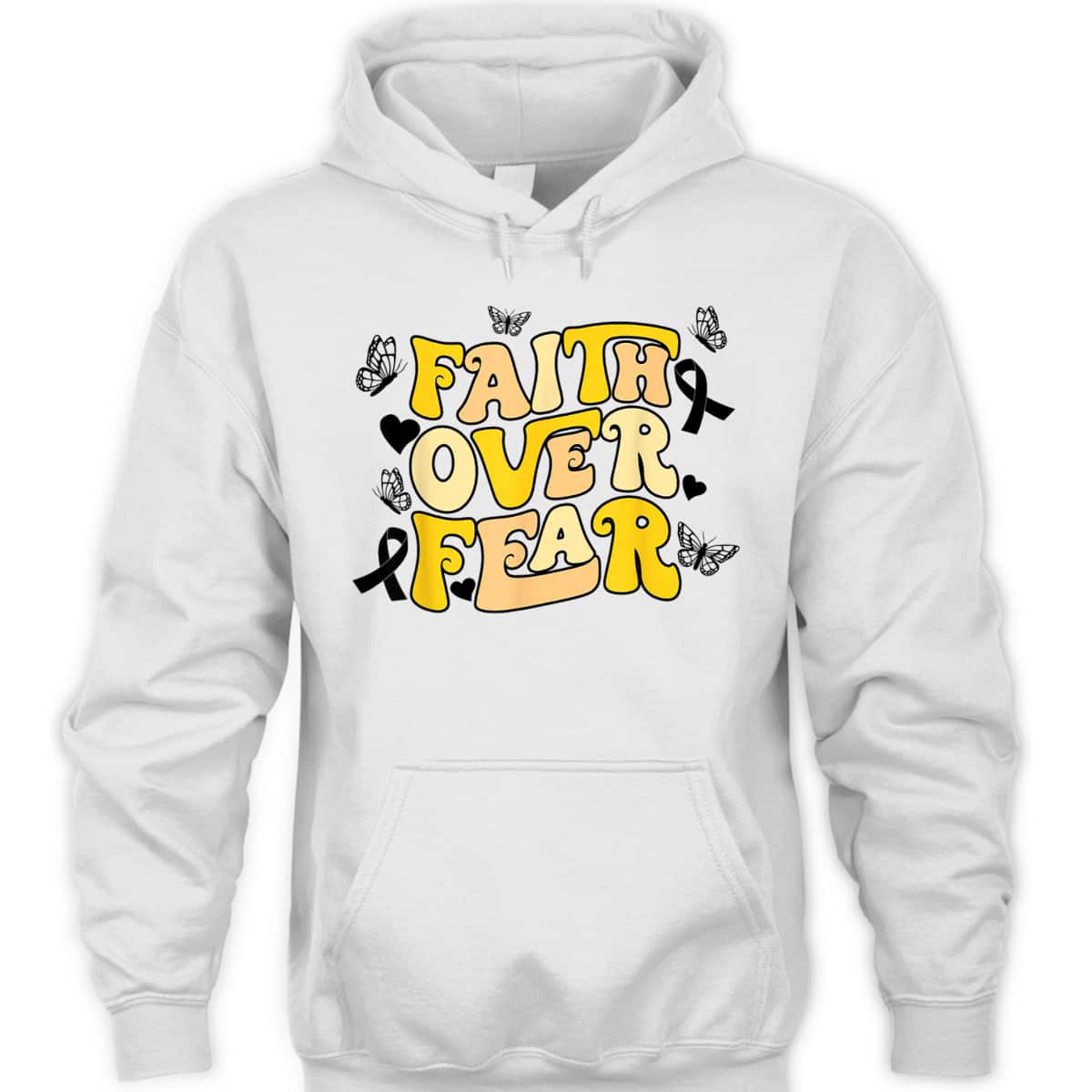 Faith Over Fear Sarcoma Cancer Awareness Yellow Ribbon Retro T-Shirt