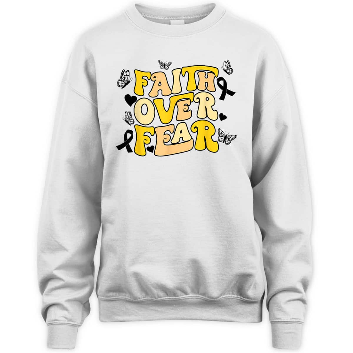 Faith Over Fear Sarcoma Cancer Awareness Yellow Ribbon Retro T-Shirt