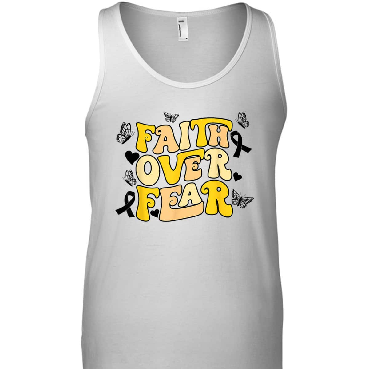 Faith Over Fear Sarcoma Cancer Awareness Yellow Ribbon Retro T-Shirt