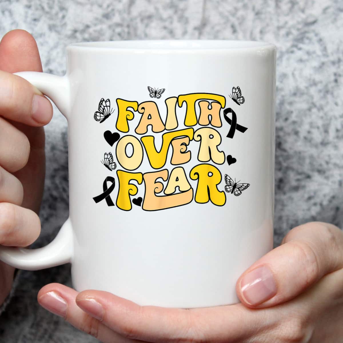 Faith Over Fear Sarcoma Cancer Awareness Yellow Ribbon Retro T-Shirt Faith Over Fear Sarcoma Cancer Awareness Yellow Ribbon Retro T-Shirt