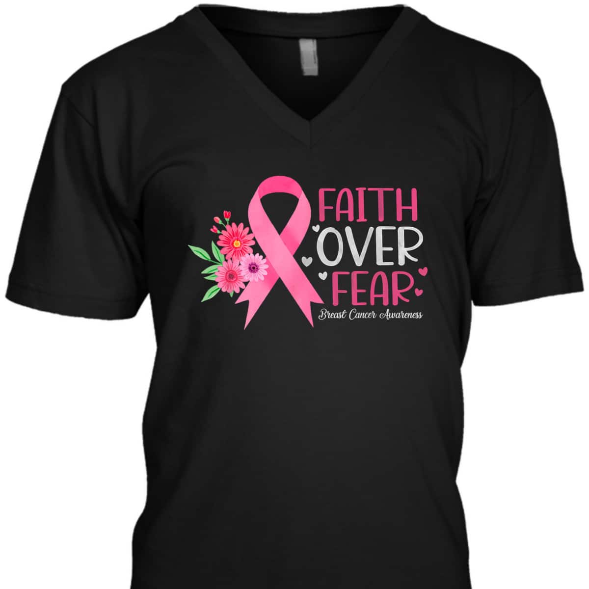 Pink Ribbon Breast Cancer Awareness Christian Faith Over Fear T-Shirt Pink Ribbon Breast Cancer Awareness Christian Faith Over Fear T-Shirt