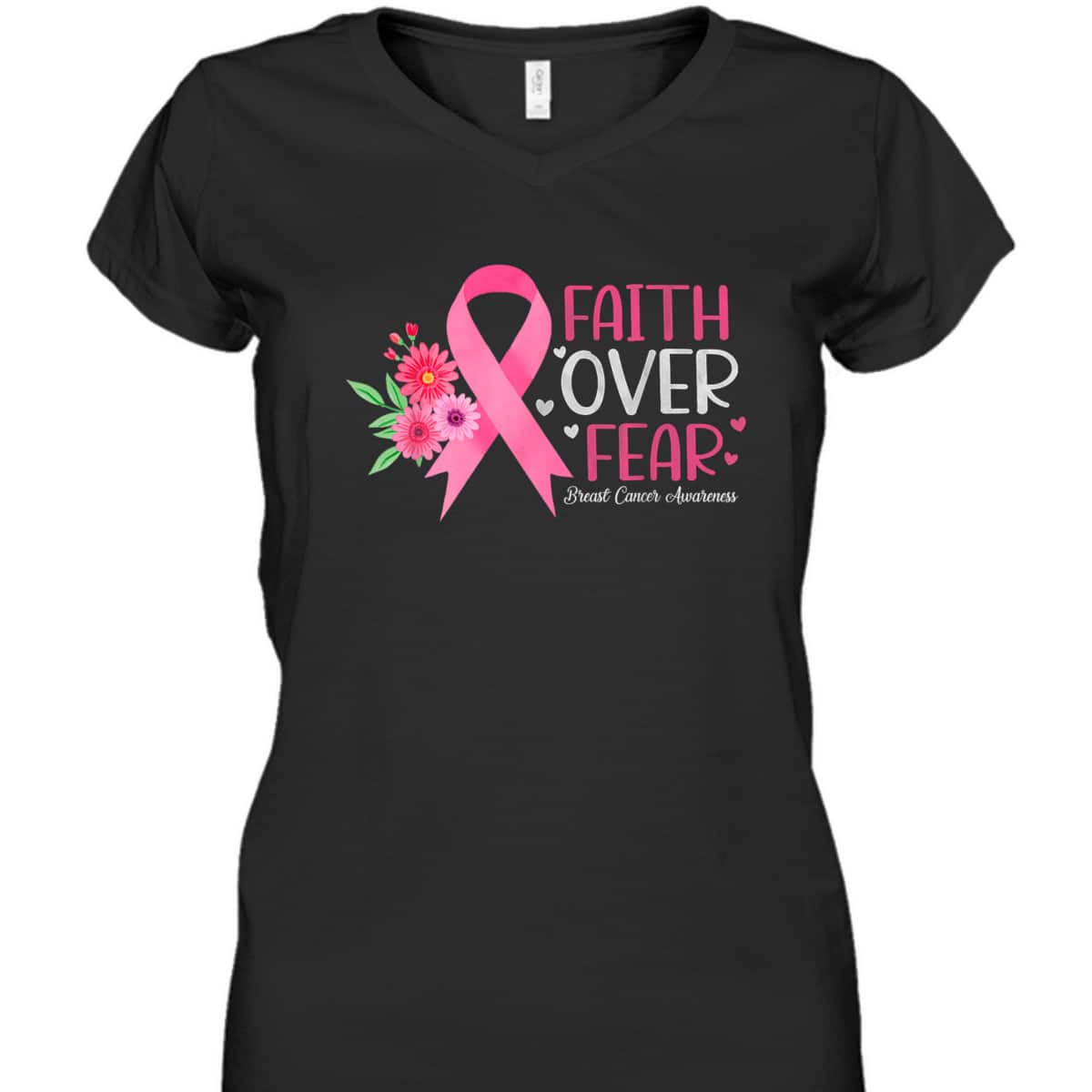 Pink Ribbon Breast Cancer Awareness Christian Faith Over Fear T-Shirt Pink Ribbon Breast Cancer Awareness Christian Faith Over Fear T-Shirt