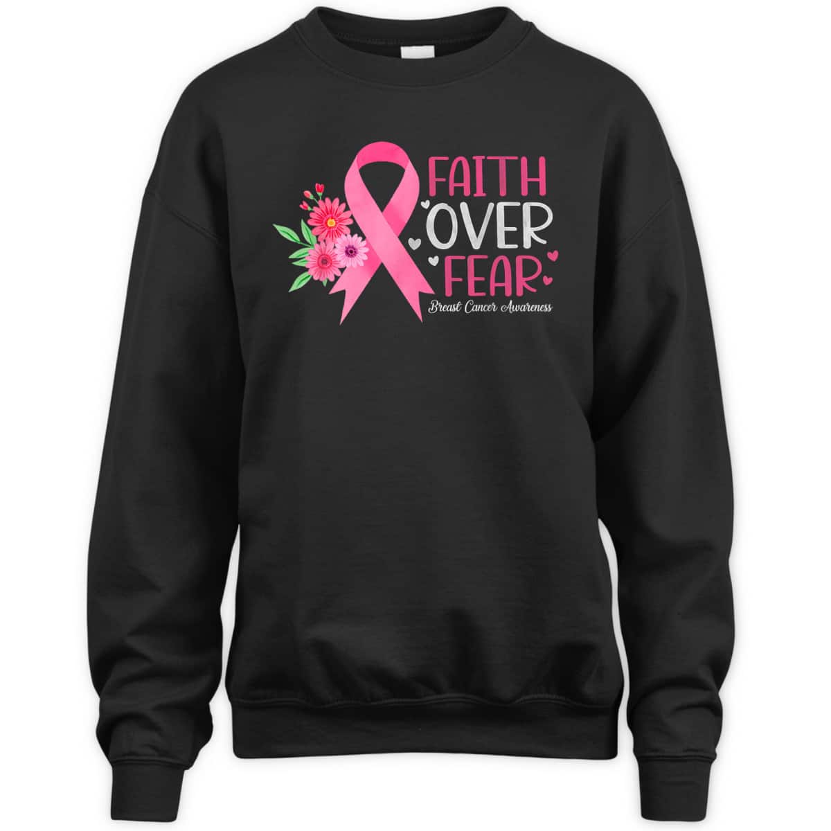Pink Ribbon Breast Cancer Awareness Christian Faith Over Fear T-Shirt Pink Ribbon Breast Cancer Awareness Christian Faith Over Fear T-Shirt