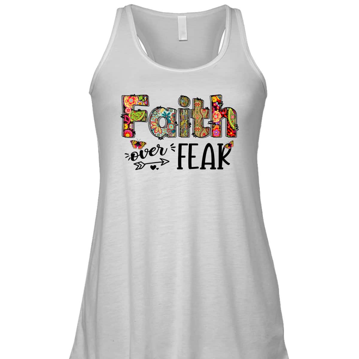 Leopard Floral Cross Faith Over Fear Christian Religious T-Shirt