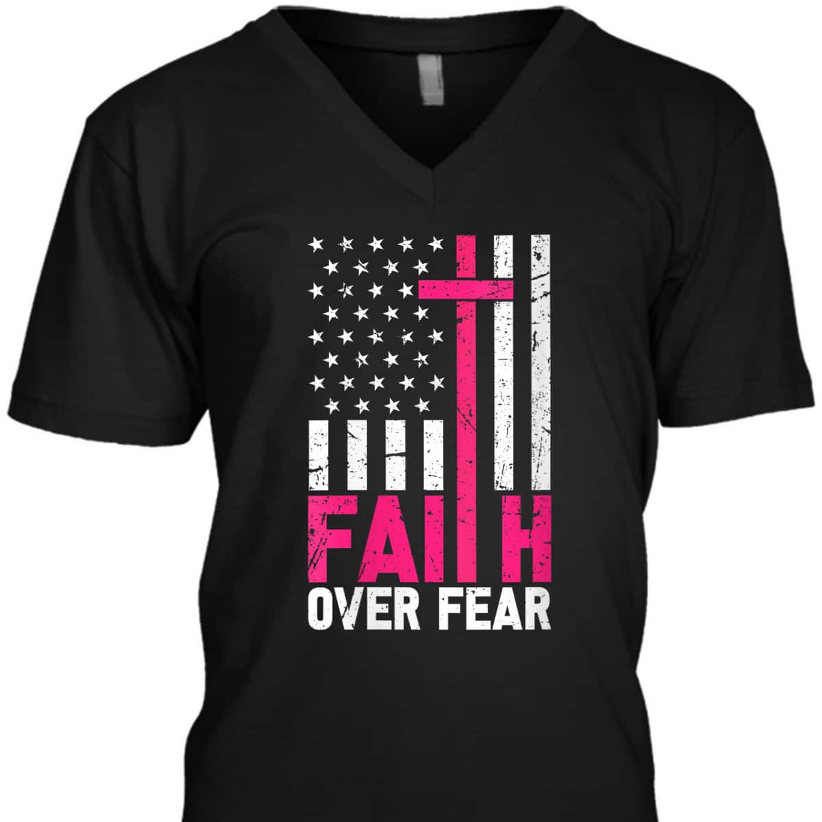 American Flag Pink Breast Cancer Awareness Faith Over Fear T-Shirt American Flag Pink Breast Cancer Awareness Faith Over Fear T-Shirt