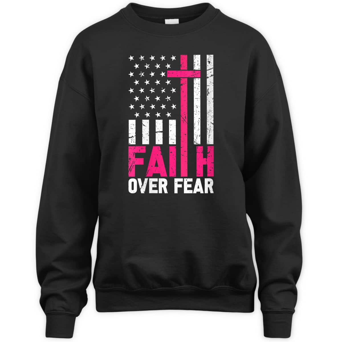 American Flag Pink Breast Cancer Awareness Faith Over Fear T-Shirt