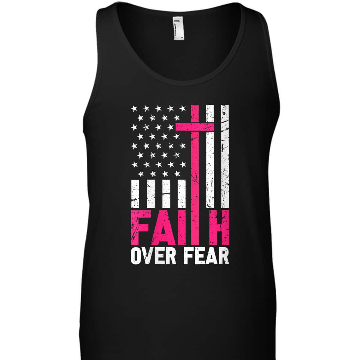 American Flag Pink Breast Cancer Awareness Faith Over Fear T-Shirt