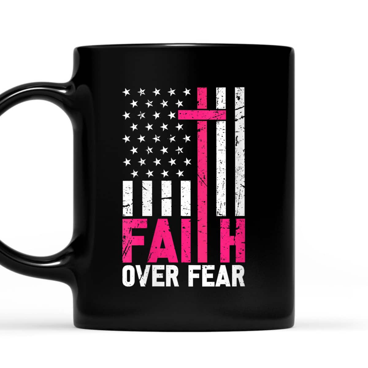 American Flag Pink Breast Cancer Awareness Faith Over Fear T-Shirt