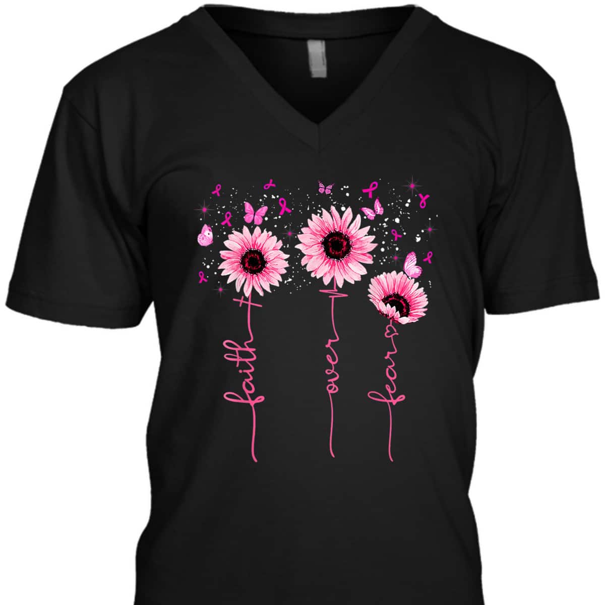 Faith Over Fear Breast Cancer Awareness Sunflower Christians T-Shirt
