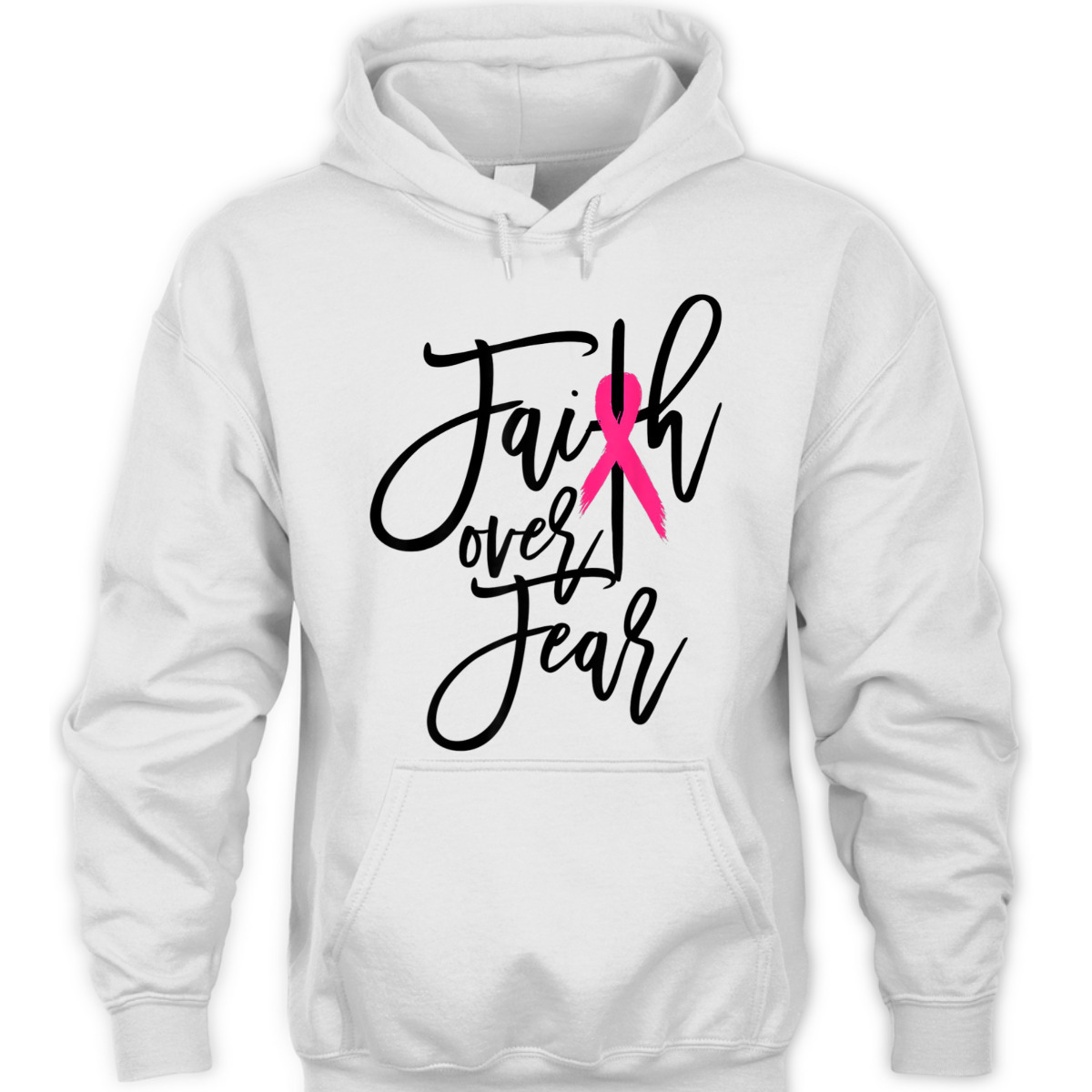 Pink Ribbon Christian Cross Faith Over Fear Breast Cancer Awareness T-Shirt