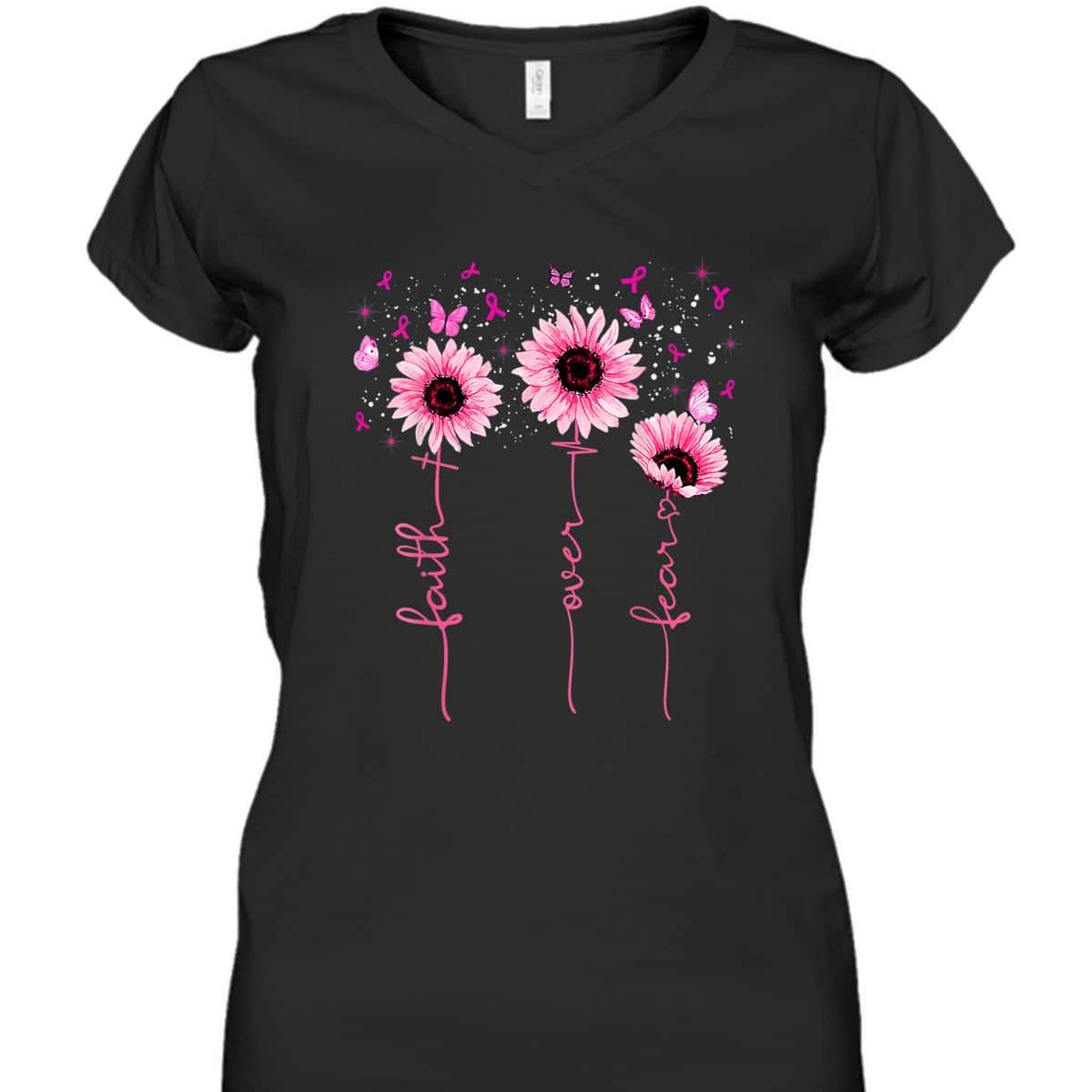 Faith Over Fear Breast Cancer Awareness Sunflower Christians T-Shirt