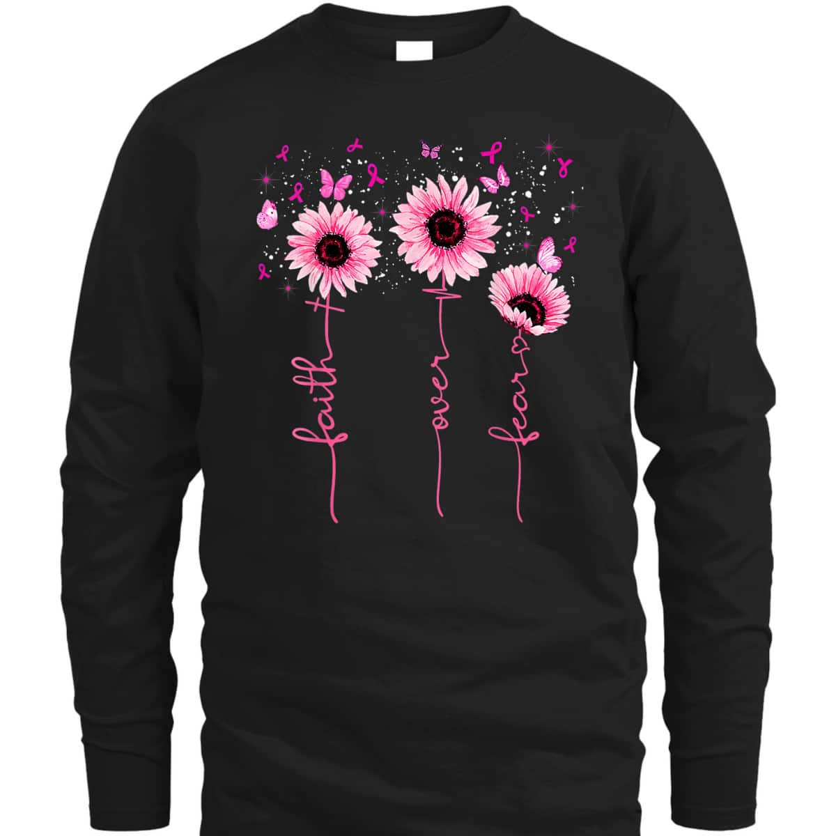 Faith Over Fear Breast Cancer Awareness Sunflower Christians T-Shirt