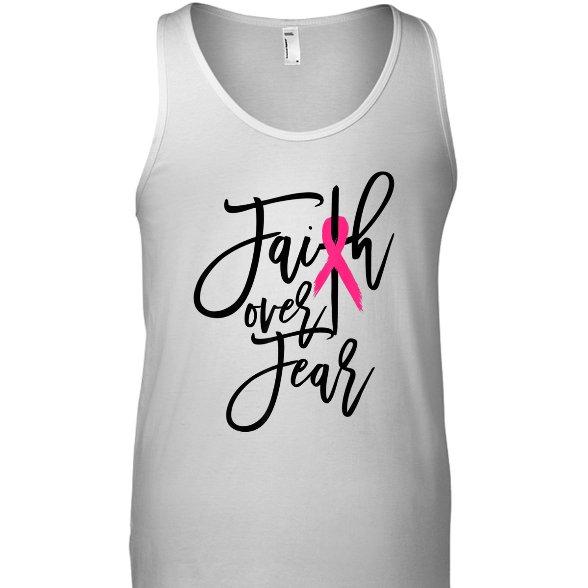 Pink Ribbon Christian Cross Faith Over Fear Breast Cancer Awareness T-Shirt