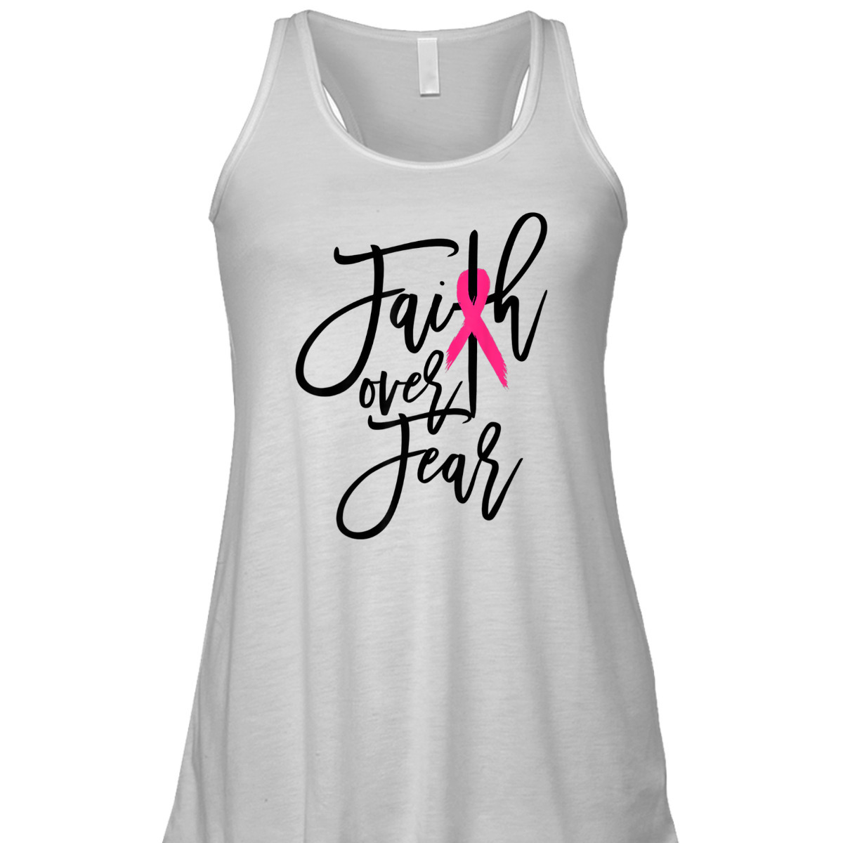 Pink Ribbon Christian Cross Faith Over Fear Breast Cancer Awareness T-Shirt
