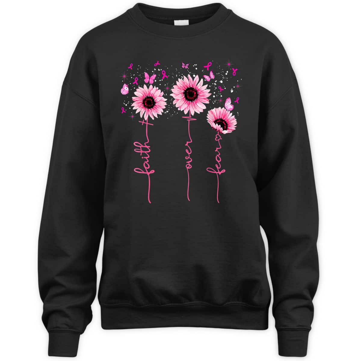 Faith Over Fear Breast Cancer Awareness Sunflower Christians T-Shirt