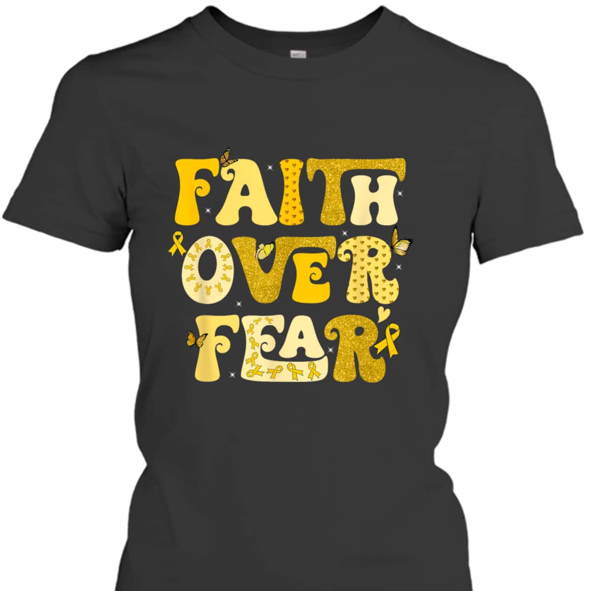 Faith Over Fear Childhood Cancer Awareness Survivor Warrior T-Shirt
