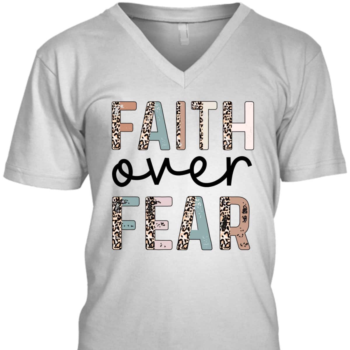 Cute Leopard Faith Over Fear Christian Religious T-Shirt
