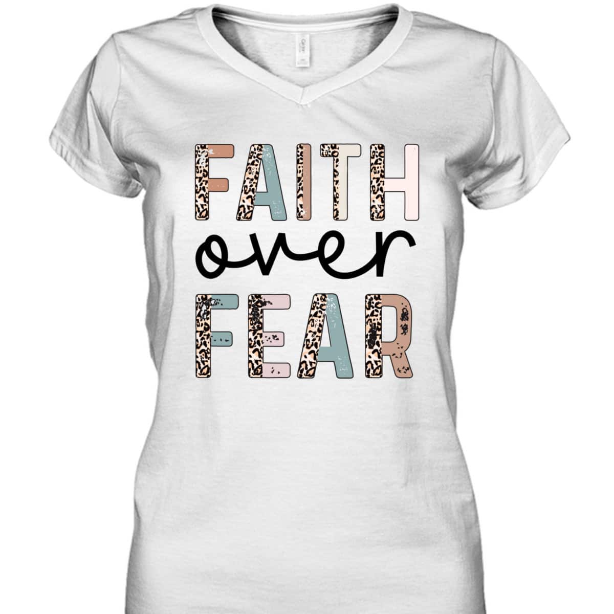 Cute Leopard Faith Over Fear Christian Religious T-Shirt