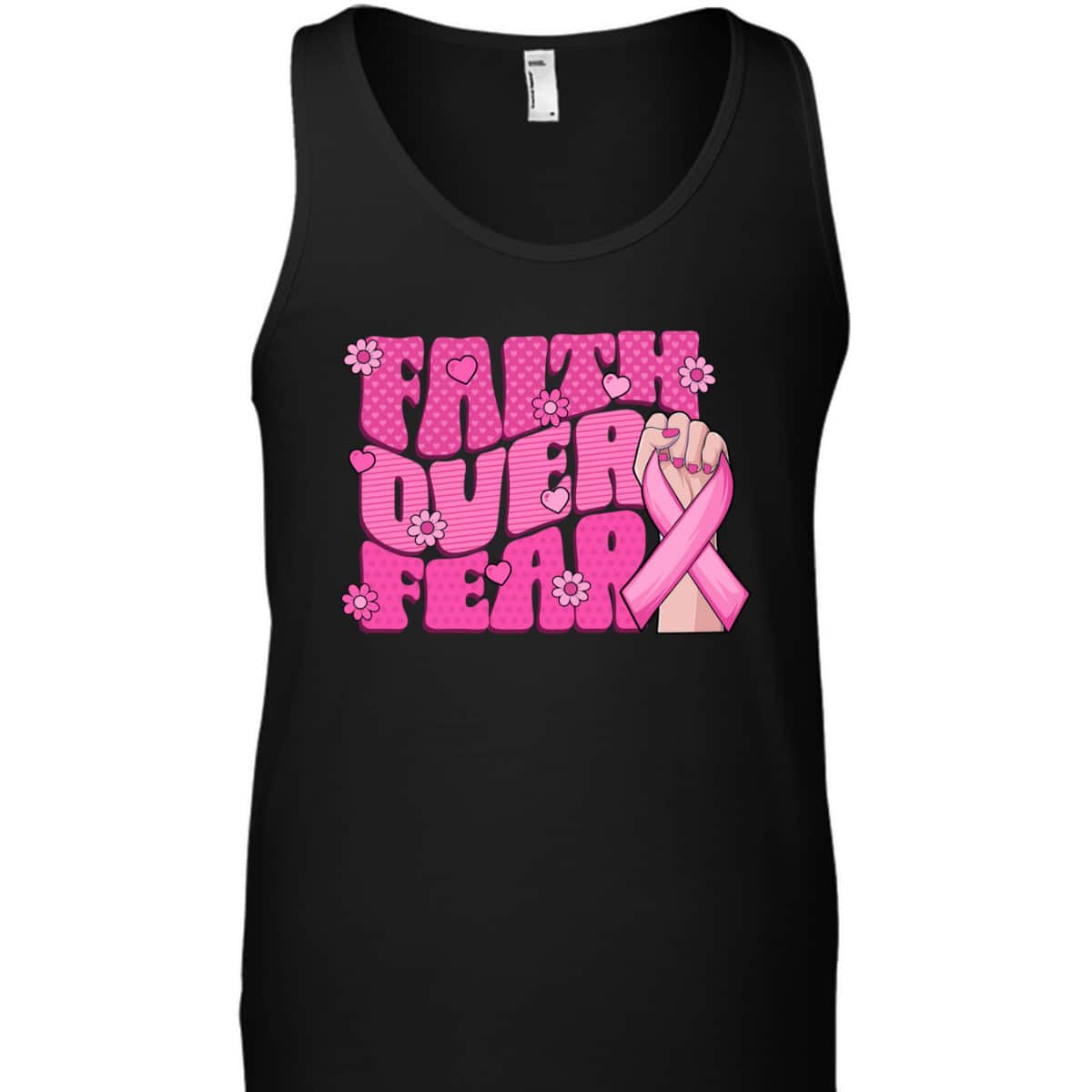 Breast Cancer Awareness Faith Over Fear Pink Ribbon T-Shirt