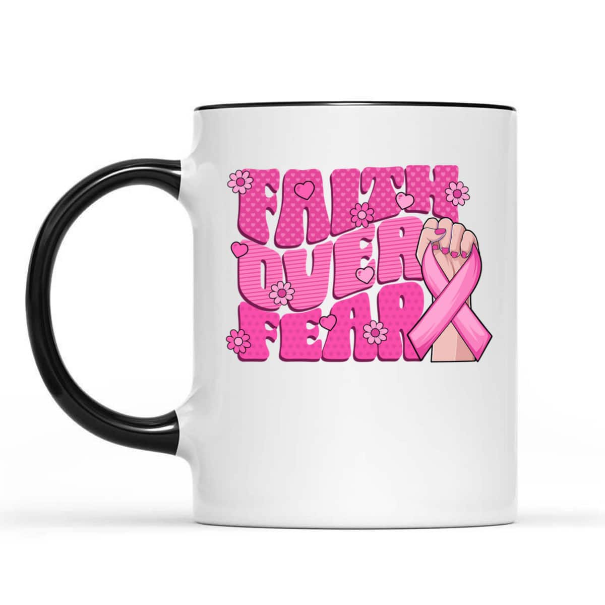 Breast Cancer Awareness Faith Over Fear Pink Ribbon T-Shirt