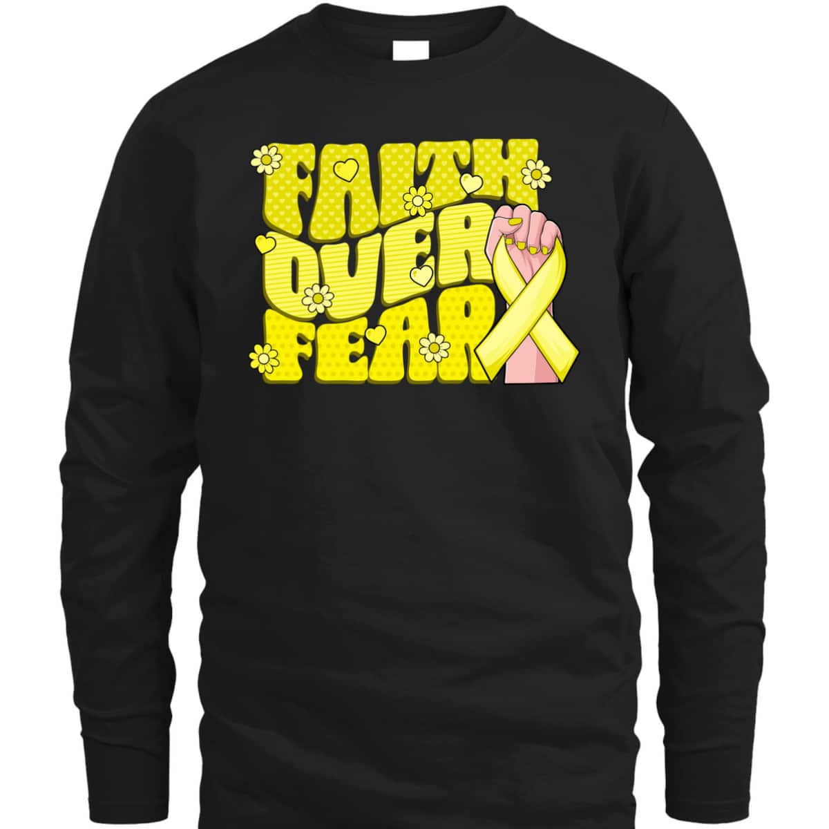 Faith Over Fear Yellow Ribbon Sarcoma Bone Cancer Awareness T-Shirt