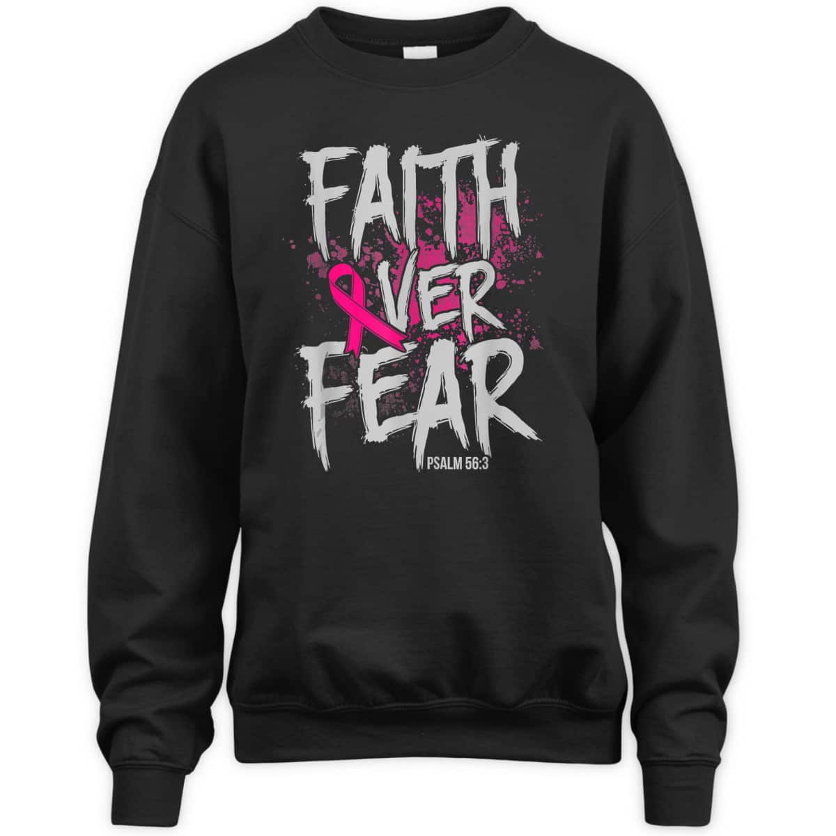 Christian Breast Cancer Faith Over Fear T-Shirt Pink Ribbon