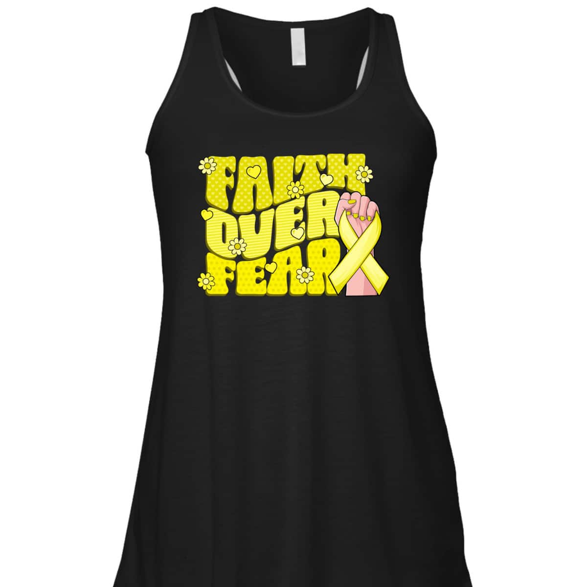 Faith Over Fear Yellow Ribbon Sarcoma Bone Cancer Awareness T-Shirt