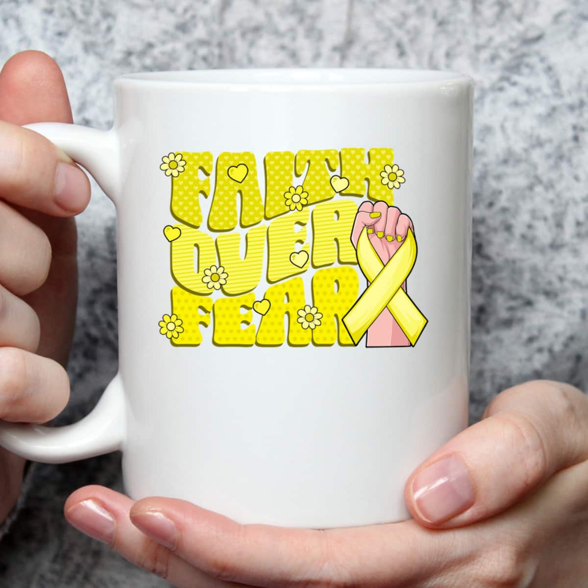 Faith Over Fear Yellow Ribbon Sarcoma Bone Cancer Awareness T-Shirt