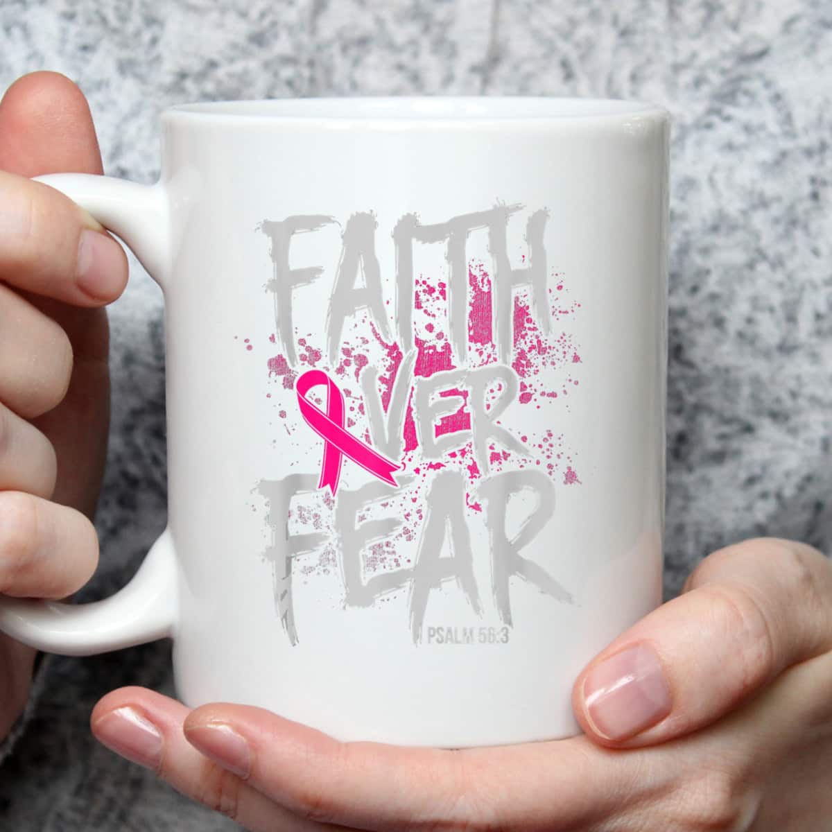 Christian Breast Cancer Faith Over Fear T-Shirt Pink Ribbon
