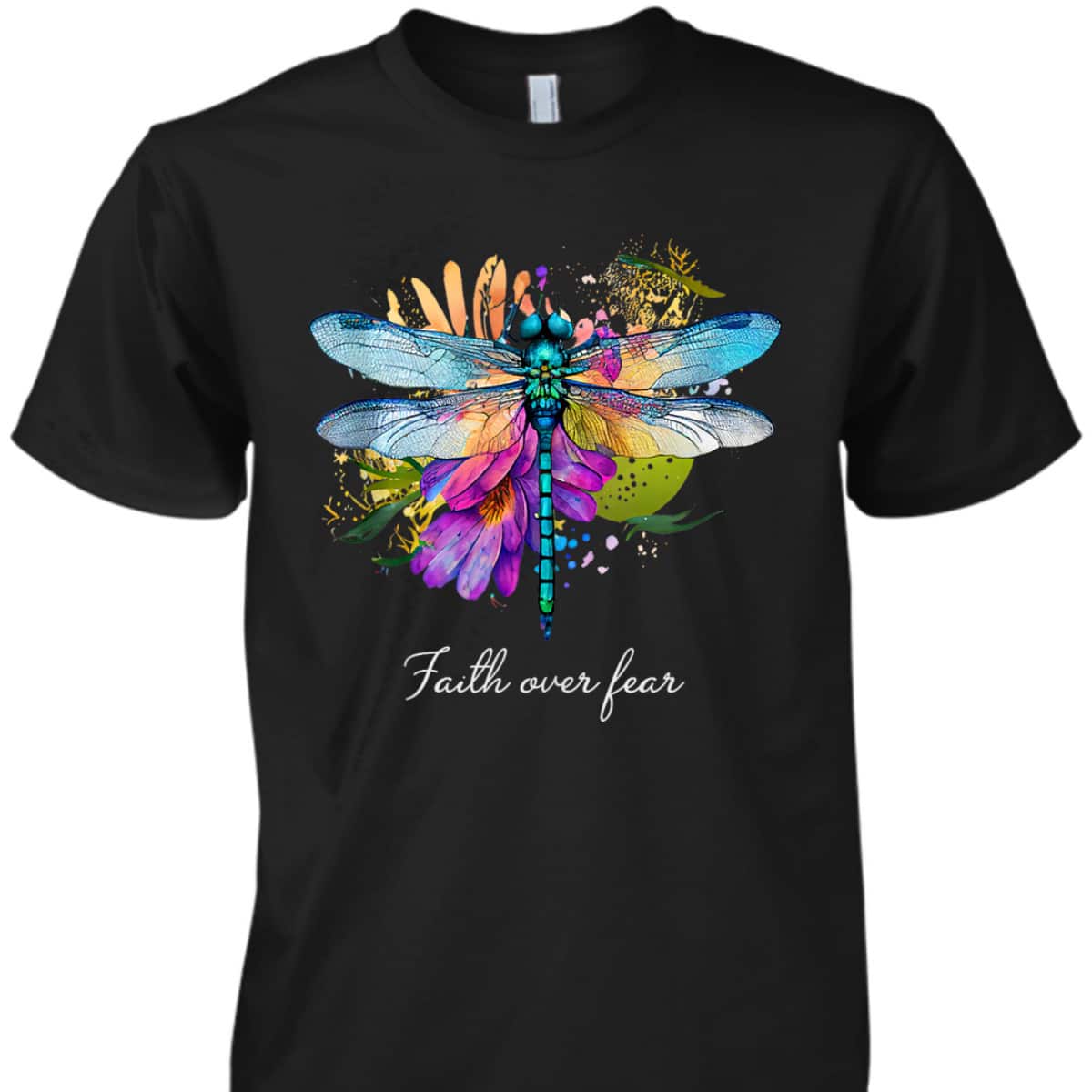 Faith Over Fear Floral Dragonfly Christian Summer Religious T-Shirt