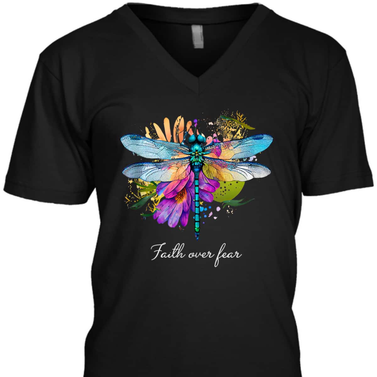 Faith Over Fear Floral Dragonfly Christian Summer Religious T-Shirt