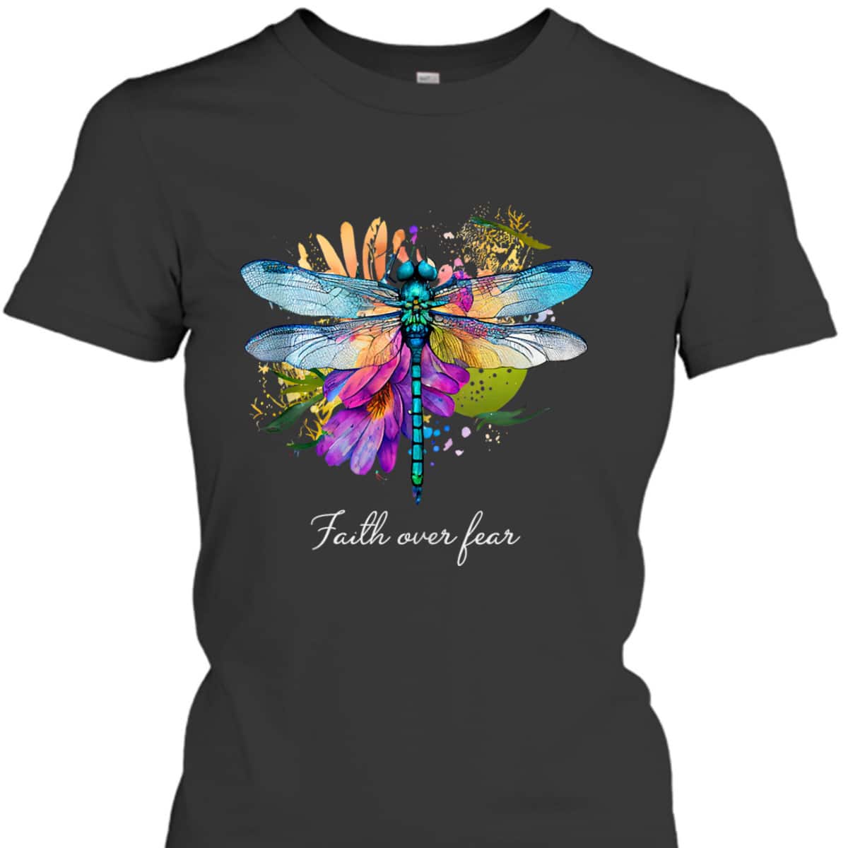 Faith Over Fear Floral Dragonfly Christian Summer Religious T-Shirt