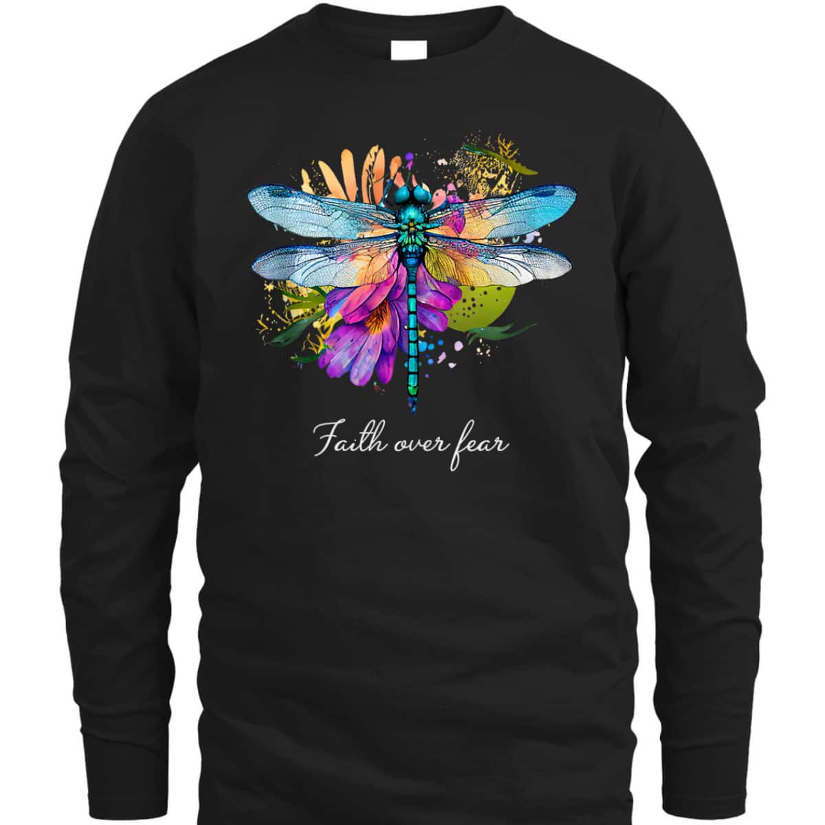 Faith Over Fear Floral Dragonfly Christian Summer Religious T-Shirt
