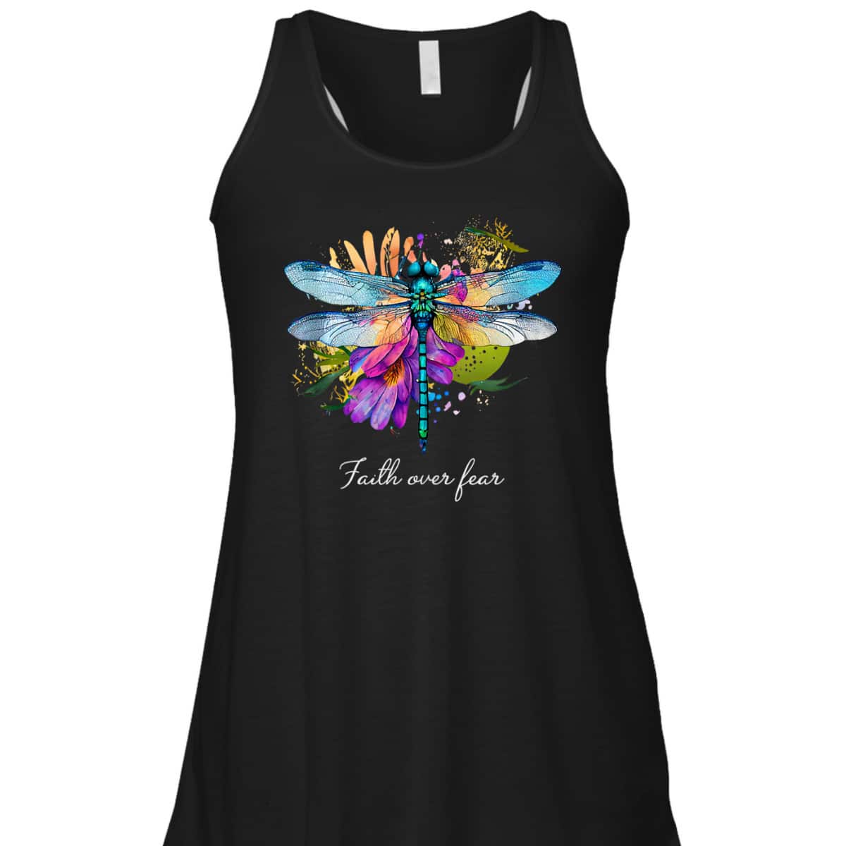 Faith Over Fear Floral Dragonfly Christian Summer Religious T-Shirt