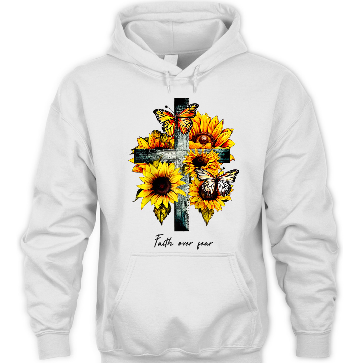 Faith Over Fear Cross Sunflowers Butterflies Christian T-Shirt