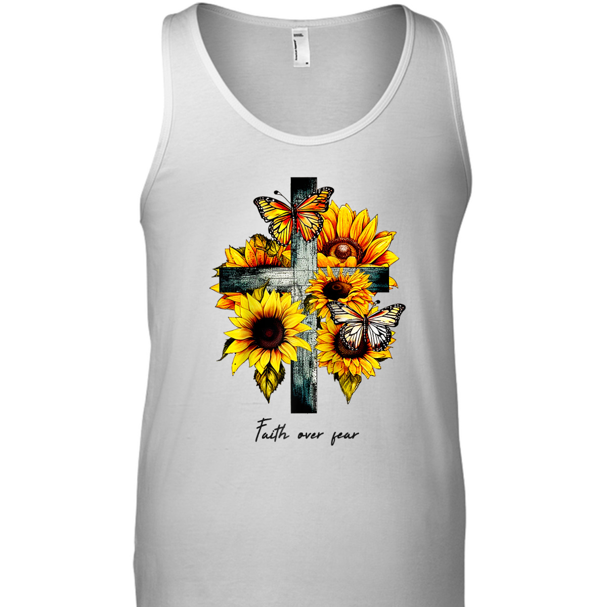 Faith Over Fear Cross Sunflowers Butterflies Christian T-Shirt Faith Over Fear Cross Sunflowers Butterflies Christian T-Shirt