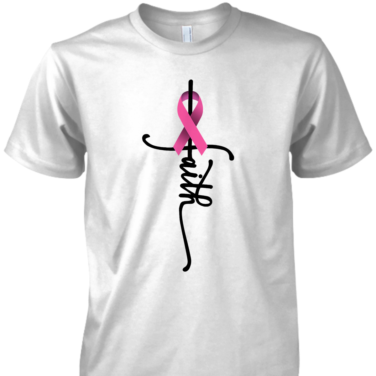 Christian Faith Pink Ribbon T-Shirt Cross Breast Cancer Awareness