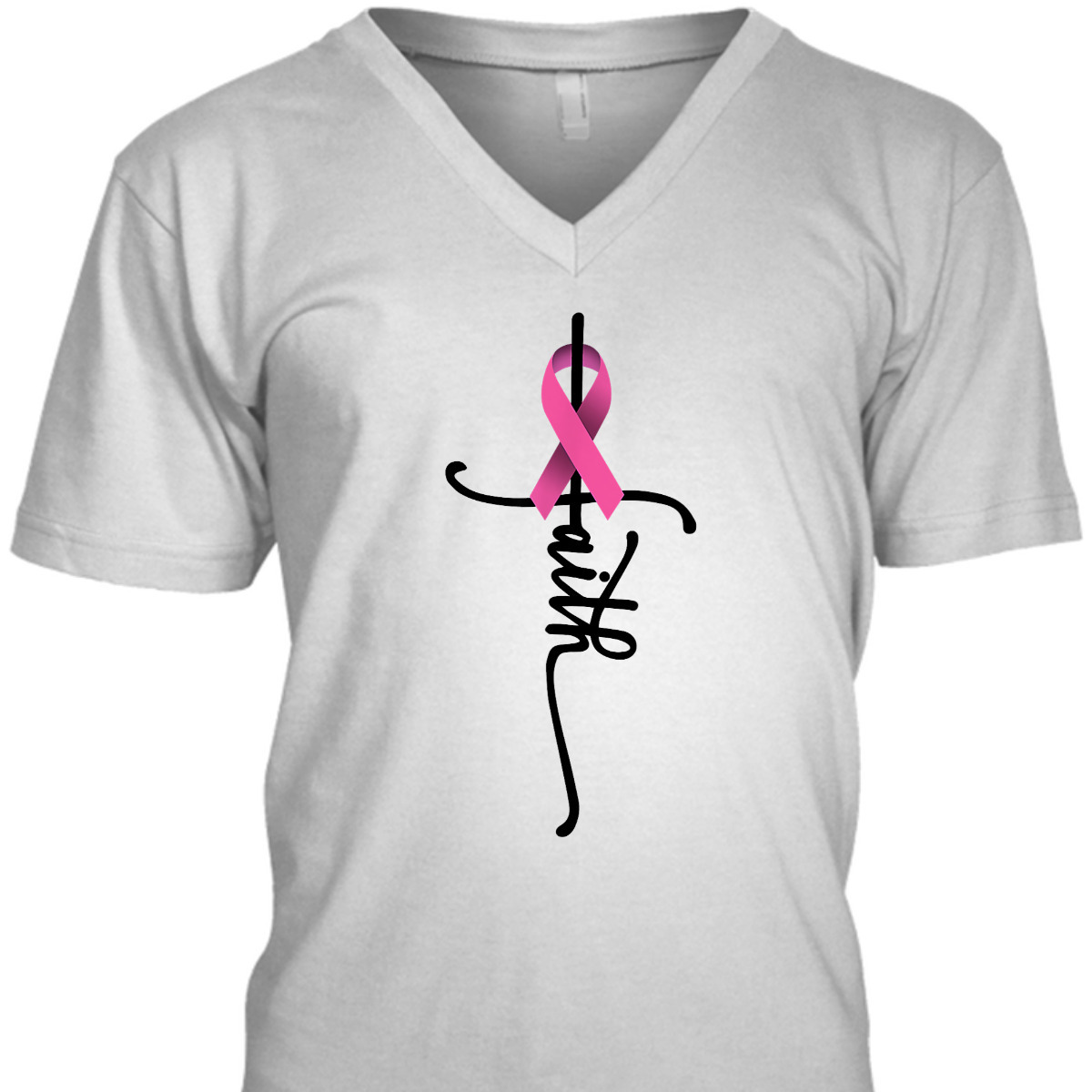 Christian Faith Pink Ribbon T-Shirt Cross Breast Cancer Awareness