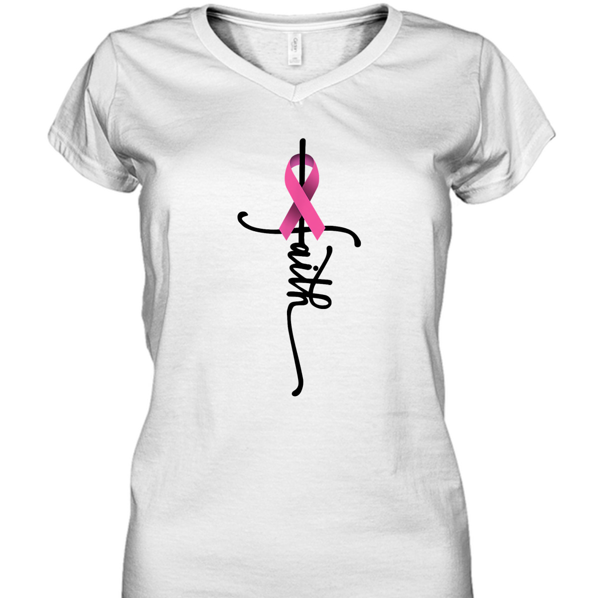 Christian Faith Pink Ribbon T-Shirt Cross Breast Cancer Awareness