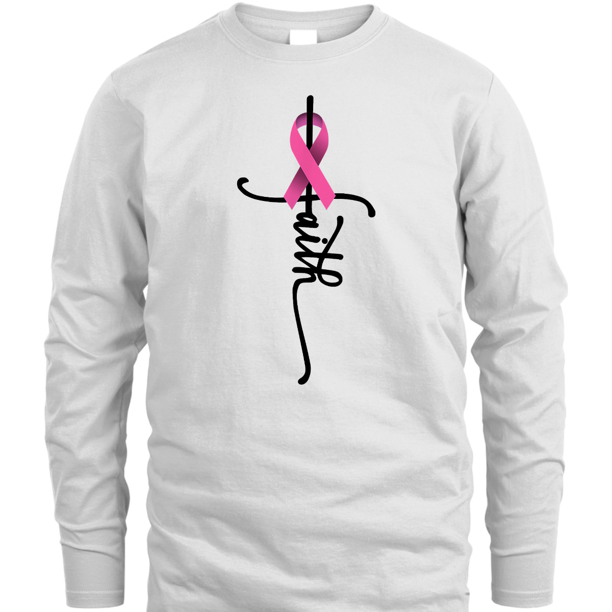 Christian Faith Pink Ribbon T-Shirt Cross Breast Cancer Awareness