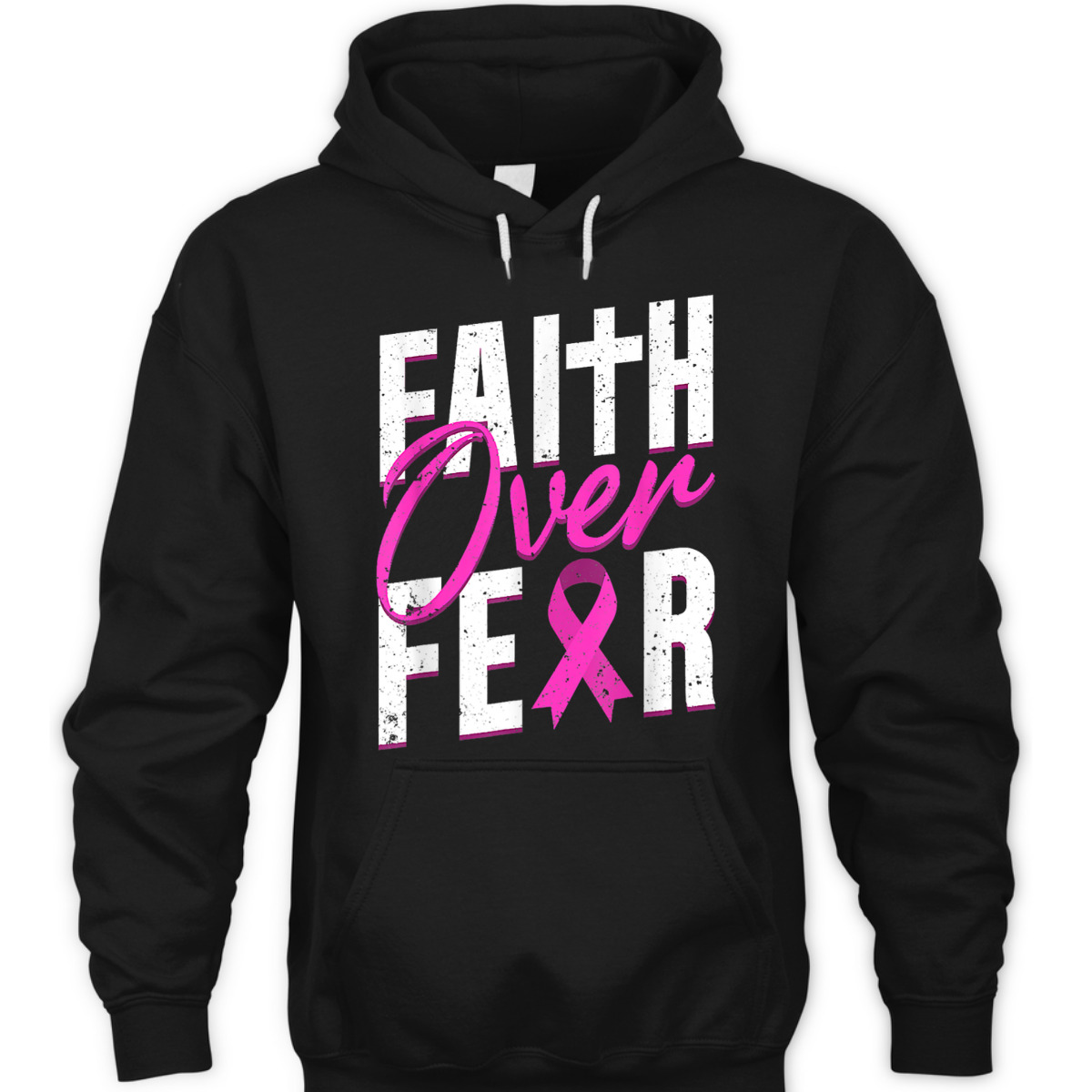 Pink Ribbon Christian Cross Faith Over Fear Breast Cancer Awareness T-Shirt