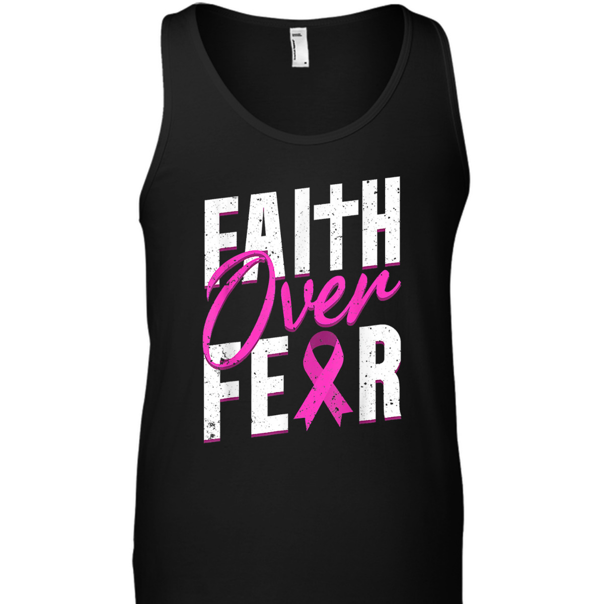 Pink Ribbon Christian Cross Faith Over Fear Breast Cancer Awareness T-Shirt
