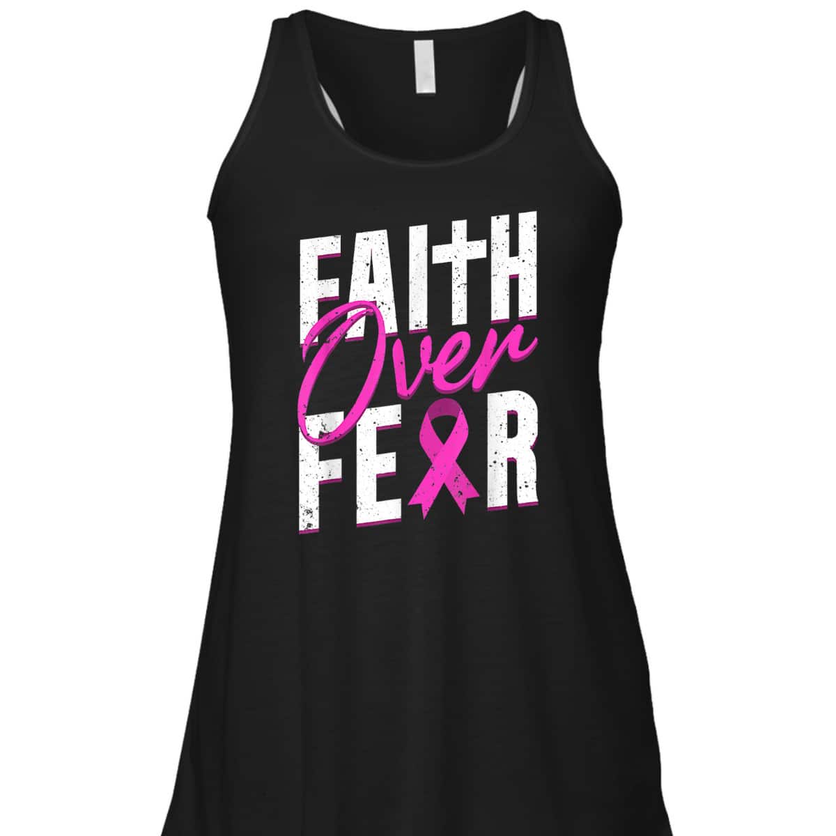 Pink Ribbon Christian Cross Faith Over Fear Breast Cancer Awareness T-Shirt