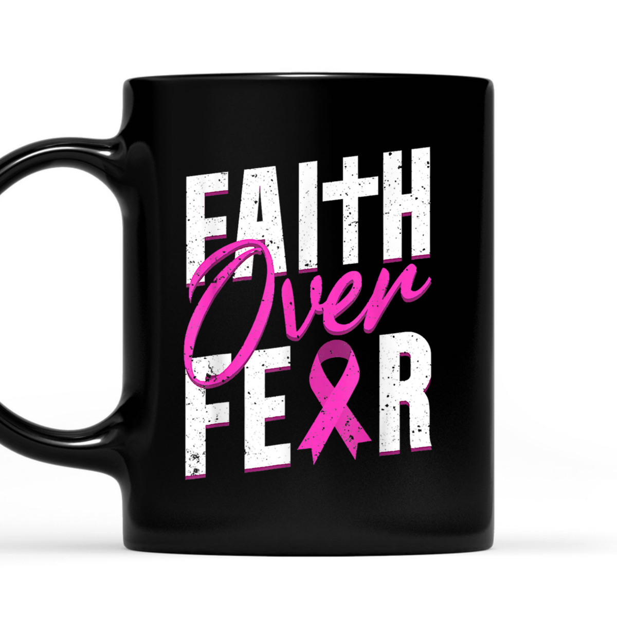 Pink Ribbon Christian Cross Faith Over Fear Breast Cancer Awareness T-Shirt