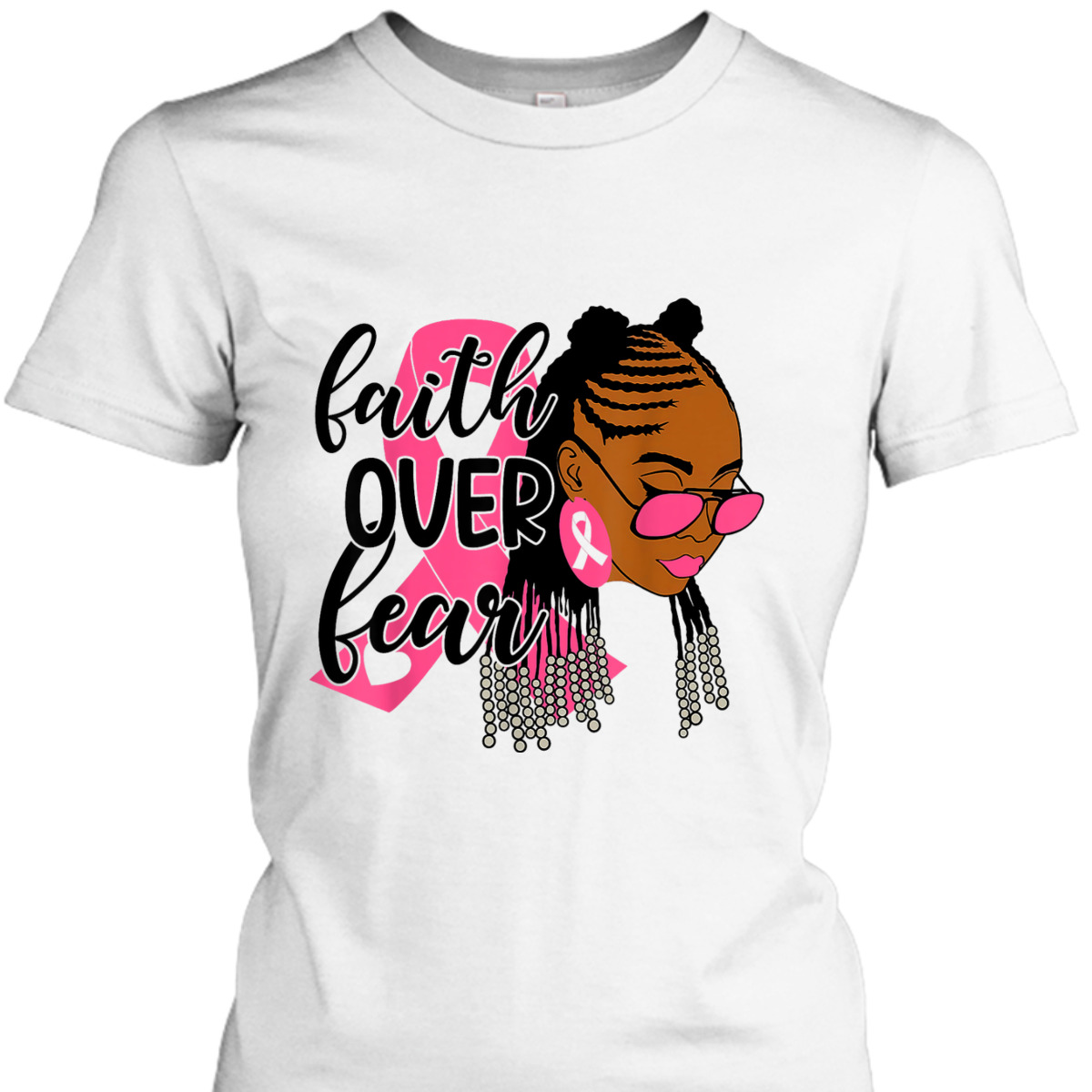 Breast Cancer Awareness Faith Over Fear Black Woman Christian Religious T-Shirt