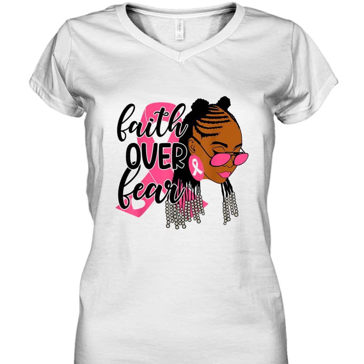 Breast Cancer Awareness Faith Over Fear Black Woman Christian Religious T-Shirt