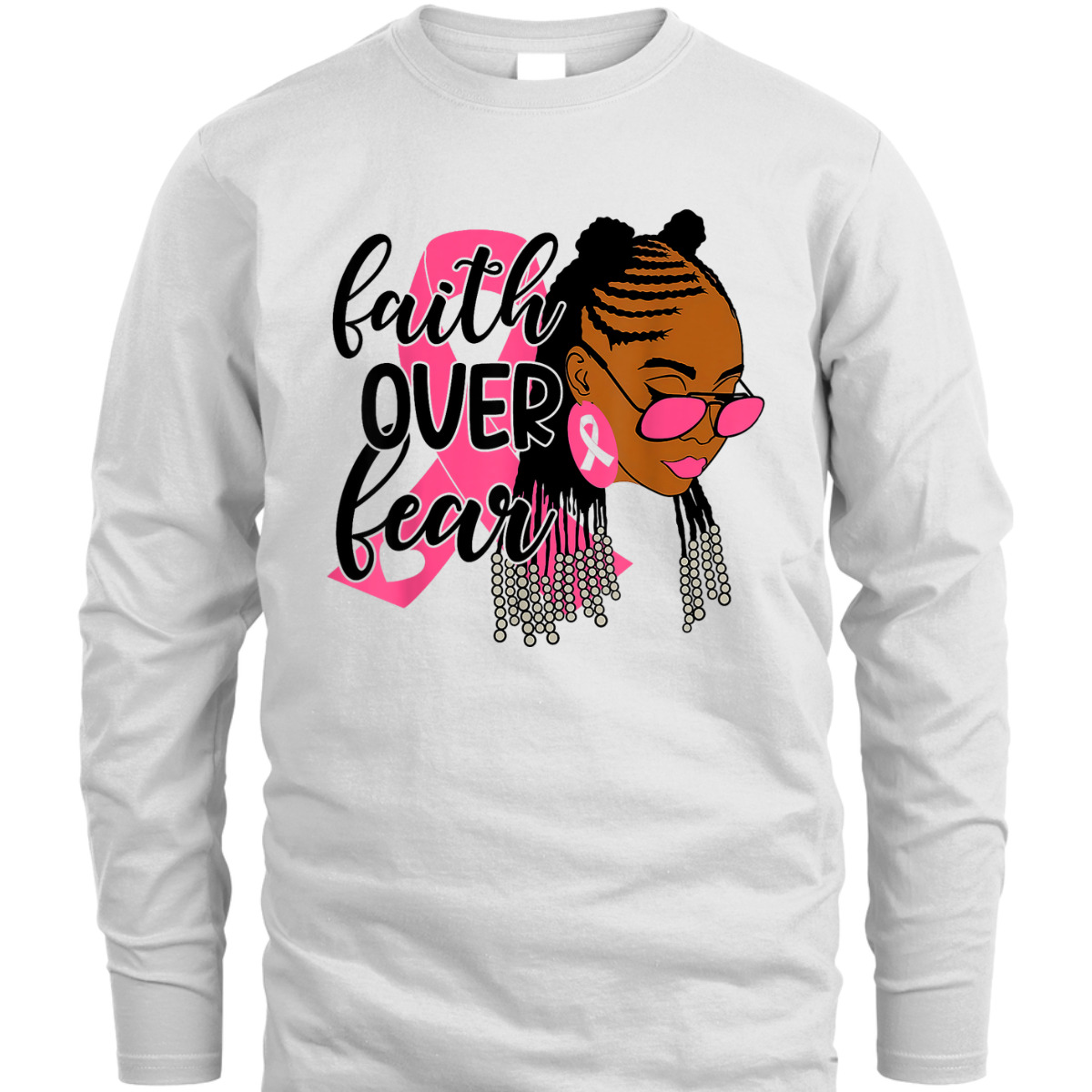 Breast Cancer Awareness Faith Over Fear Black Woman Christian Religious T-Shirt
