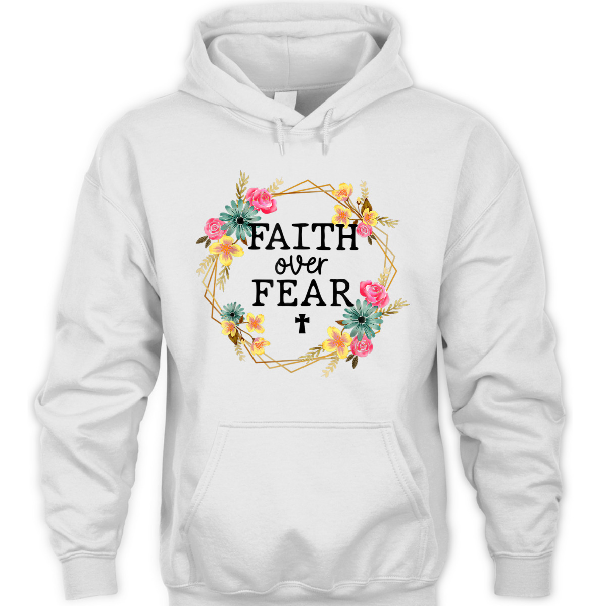 Faith Over Fear Floral Wreath Jesus Religion Christian T-Shirt