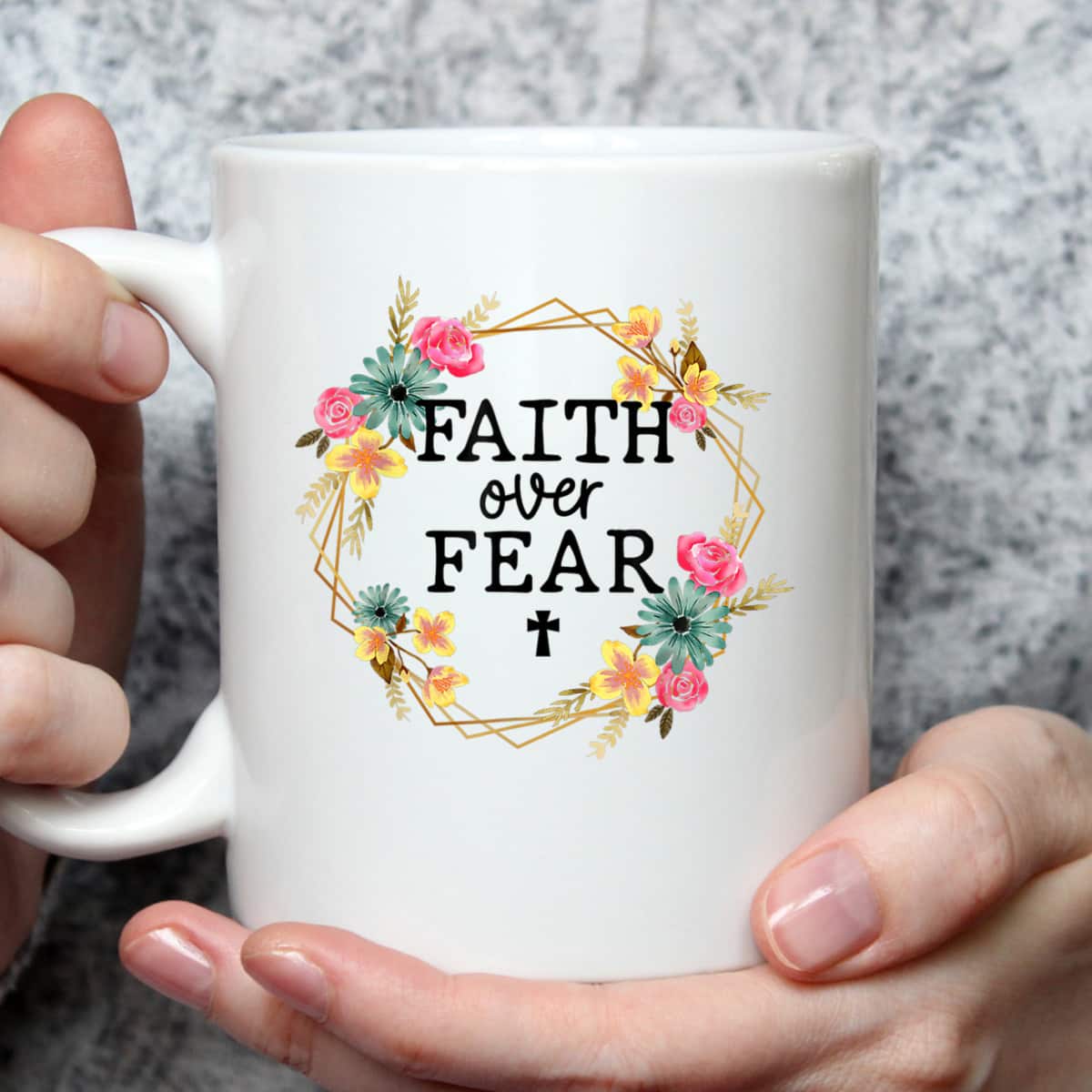 Faith Over Fear Floral Wreath Jesus Religion Christian T-Shirt