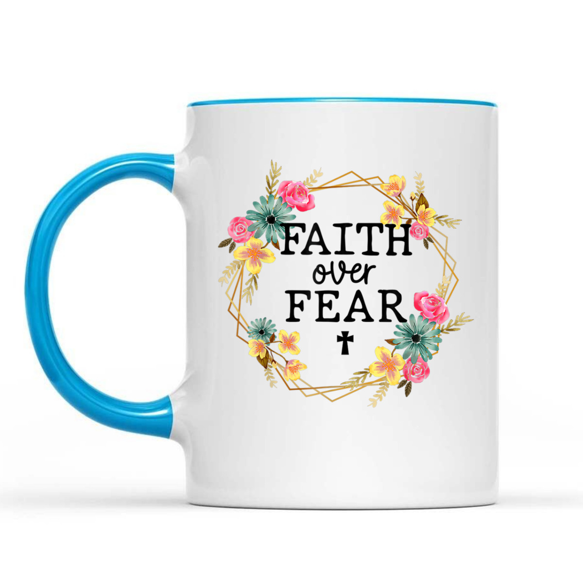 Faith Over Fear Floral Wreath Jesus Religion Christian T-Shirt